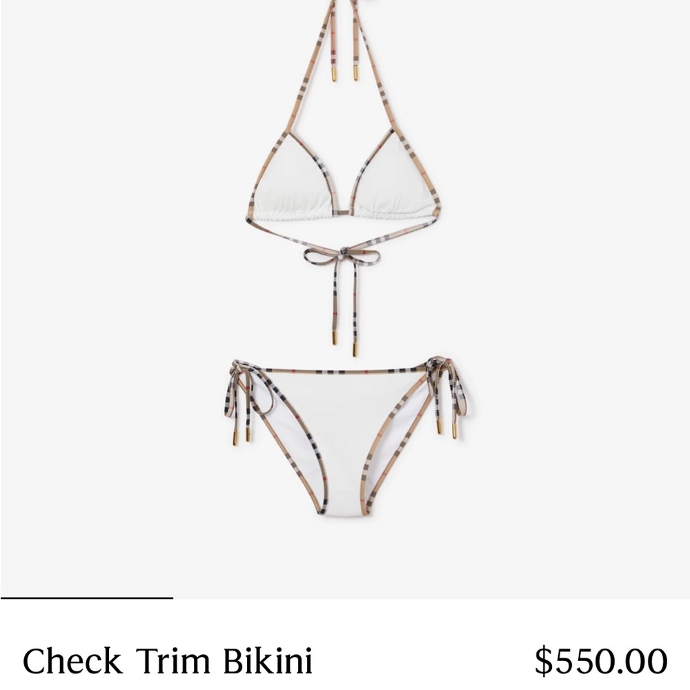 BURBERRY White and Tan Check Bikini